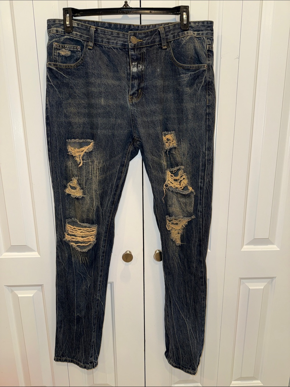 Men's Skinny Distressed Jeans‎ in Dark Blue
